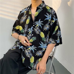 Camicia da uomo con motivo a manica corta da uomo in cotone Rayon Casual con fiori e frutta da viaggio vacanza con logo personalizzato alla moda per uomo - Product Image 6