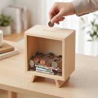 Vente en gros de tirelires en verre transparent de qualité supérieure pour enfants, tirelires en bois pour billets et pièces de monnaie pour enfants