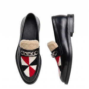 Zapatos Planos de Moda Xinzirain con Diseño Personalizado, Elegantes, de Cuero, con Parches de Piel, Patrón Geométrico, <span class=keywords><strong>Mocasines</strong></span> con Cadena de Metal - Product Image 1