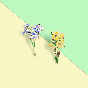Broches personnalisées en émail dur Van Gogh Tournesol <span class=keywords><strong>Iris</strong></span>, badges de vêtements en émail, vente en gros - Product Image 2