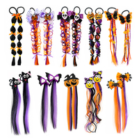 Extensions de cheveux pour enfants pour Halloween avec nœuds élastiques à motifs citrouille, chauve-souris, crâne, tresses colorées pour filles