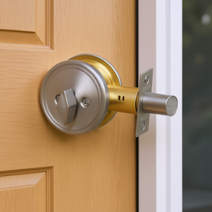 Serrure à pêne dormant à cylindre unique en laiton nickel satiné avec 3 clés, design contemporain - Product Image 2