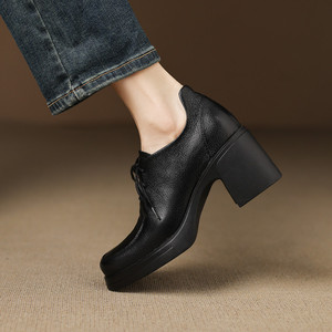 Elegantes Botas Largas Retro para Mujer, Hechas a Mano con Cuero Genuino, Antideslizantes, Impermeables, de Color Sólido y Punta Puntiaguda, Casuales - Product Image 6