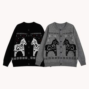 Autumn Retro Customizable Personalized Pattern <b>Knit</b> Sweater Button <b>Cardigan</b> Outerwear Warm Top Retro Button Warm Sweater - Product Image 2