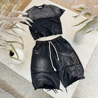 Ensemble de survêtements décontractés personnalisés effet vieilli, T-shirts et shorts vintage délavés à l'acide de haute qualité, ensemble de T-shirts en coton surdimensionnés pour hommes