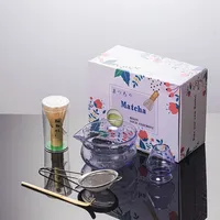 Service à thé matcha de style japonais en verre résistant à la chaleur, ensemble complet avec boîte de couleur, fouet, bol, support, cuillère