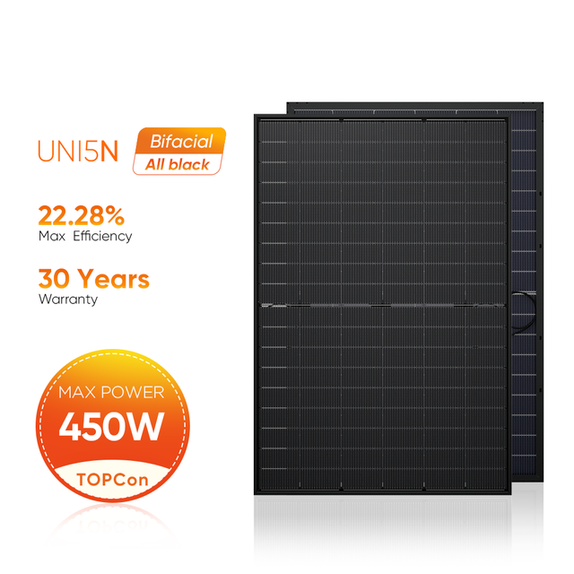 All Black Topcon Mono Bifacial Solar Panel 400W 430W 410W 420W 430W 450W 500W 600W 750W Bifacial Solar Panel Set