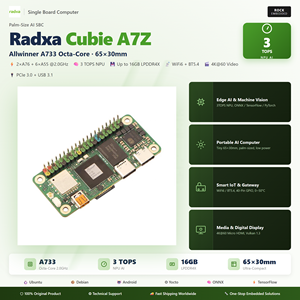 บอร์ดพัฒนาฝังตัว HT Radxa Cubie A7Z Allwinner A733 SOC Octa-Core SBC รองรับจอแสดงผลคู่ 3TOPS NPU WiFi6 Bluetooth5.4 - Product Image 2