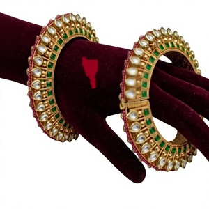 Alluring Gold Plated <b>Bangle</b> Bracelets <b>Set</b> With Zircon Stones And Green Inlay For Women Wedding Vintage Style Jewelry - Product Image 2