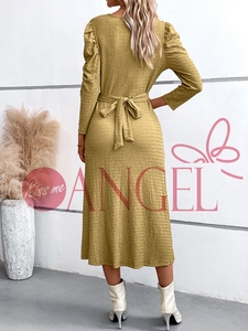 KISS ME ANGEL stile moda verde dolce temperamento elegante sottile girocollo pizzo a maniche lunghe abito da donna - Product Image 6
