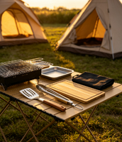 Ensemble de barbecue professionnel en acier inoxydable, outils en acier inoxydable pour l'extérieur et manches en bois, emballé dans un sac