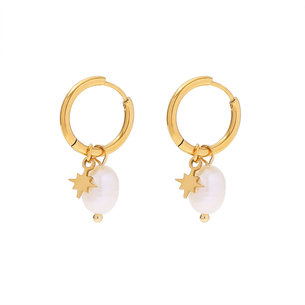 Pearl Star Hoop Earrings