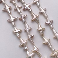 Perles d'eau douce baroques naturelles en forme de croix, qualité AA, certifiées par un tiers, couleur blanche, tailles en vrac environ 20x30mm-30x40mm XM