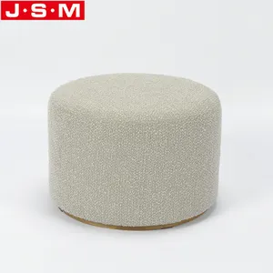 Custom Color Wooden Frame Ottoman Stool Foam And Fabric Round Pouf Ottoman