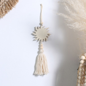 Décoration <span class=keywords><strong>murale</strong></span> bohème en macramé fait main en coton beige et bois, <span class=keywords><strong>soleil</strong></span>, <span class=keywords><strong>lune</strong></span>, étoile, 25 cm, ornement de décoration intérieure - Product Image 2