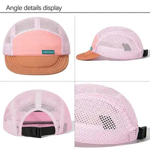 [Free Folding] Custom Logo Mesh 5 Panel Breathable Sports Hat Foldable Quick Dry Gorras Soft Foldable Running Camp Hats