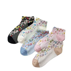 Gran oferta primavera japonés Vintage flor tobillo calcetines nueva moda algodón moda señoras calcetines cortos de marea