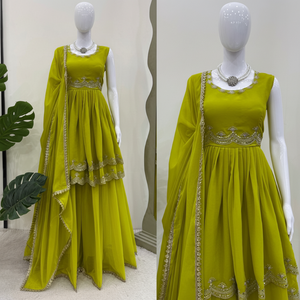 Faux Georgette Palazzo Suit Set con borde de encaje Dupatta Thread & Sequin Work Readymade Indian Outfit 3XL Margen 2025 - Product Image 1