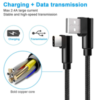 1M Accessoire électronique Pas facile à casser Cordon Noir Nylon Tressé Type C Connecteur USB A à C Câble pour téléphone