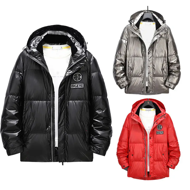 Men winter clothing warm jacket insulated grey duck down puffer streetwear windproof hoodies jacket for men
