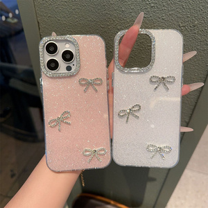 Custodia per telefono con fiocco <span class=keywords><strong>rosa</strong></span> glitterato di lusso per <span class=keywords><strong>iPhone</strong></span> 17 16 15 14 <span class=keywords><strong>Pro</strong></span> <span class=keywords><strong>Max</strong></span> Bling Sparkle Diamond <span class=keywords><strong>cover</strong></span> per cellulare per ragazze - Product Image 2