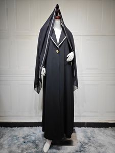 Conjunto de Kaftán Dubai con Bordado Intenso, Bata Premium con Botones, Cuello en Color Contrastante, Cardigan y <span class=keywords><strong>Pañuelo</strong></span> para la <span class=keywords><strong>Cabeza</strong></span>, Vestido Abaya Marroquí para la Noche - Product Image 4