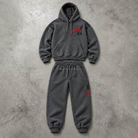 Ensemble sweat à capuche et pantalon de survêtement pour homme, couleur anthracite, avec motif graphique minimaliste rouge, style streetwear urbain, OEM ODM