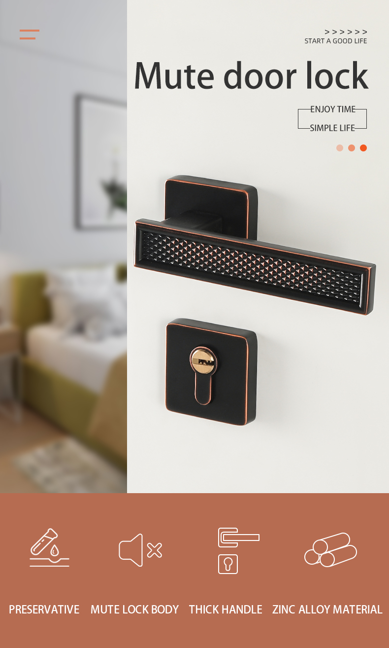Modern European Design Hotel Bedroom Sliding Door Hardware Lever Handle Locks