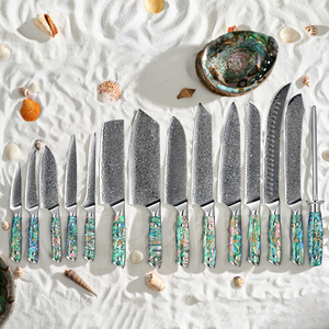 Ensemble de couteaux de cuisine Santoku et de chef en acier Damas VG10 à 67 couches, avec manche en résine et coquille d'ormeau, pour la découpe de fruits, vente en gros - Product Image 1