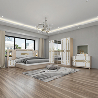 DAVINI Ensemble de chambre à coucher moderne pour hôtel avec tête de lit éclairée et rangement, 5+ tiroirs réglables, tailles Queen/King/Full, MDF/Bois, finition brillante