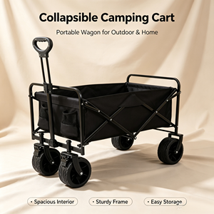 Chariot de camping pliable en acier inoxydable à ouverture arrière réglable, quatre roues, chariot utilitaire portable pour l'extérieur, pique-nique familial, courses - Product Image 4