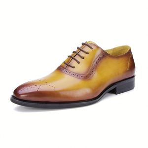 High-quality Handmade Men's Oxford <b>Shoes</b> Pointed Toes Formal Dress Style Waterproof Lace-up Closure <b>Increased</b> <b>Height</b> Genuine - Product Image 4