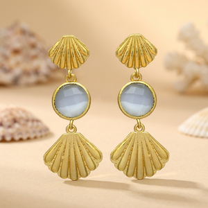 Grey Chalcedony Seashell Drop Earrings Gold Plated Ocean <b>Inspired</b> Shell <b>Jewelry</b> Vintage Coastal Style Fashion Earrings Wholesale - Product Image 3