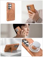 Étui magnétique pour Samsung Galaxy S24 S26 Ultra, coque de téléphone antichoc avec béquille cachée, protection intégrale 360° en PC et TPU mat