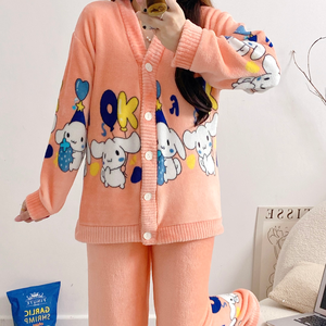 Conjunto de pijamas térmicos de Otoño/Invierno para <span class=keywords><strong>mujer</strong></span>, nueva moda, terciopelo Coral, franela, cierre de cintura elástica, pijamas sexis cálidos para jóvenes - Product Image 5