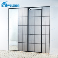 Porte de douche pivotante encadrée en verre de sécurité laminé noir mat en alliage d'aluminium certifiée SGCC, 5 mm + 5 mm