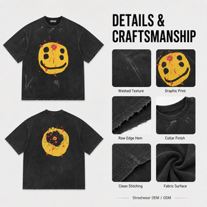 Produttore Cinese OEM di <span class=keywords><strong>T</strong></span>-shirt Streetwear Personalizzate, in Cotone Pesante 100%, Effetto Vintage Lavato, Vestibilità Oversize Boxy, con Grafiche - Product Image 2
