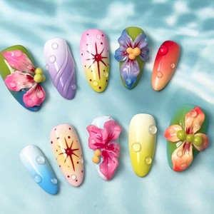 <span class=keywords><strong>Uñas</strong></span> Postizas <span class=keywords><strong>de</strong></span> Diseño Floral Tropical 3D con Diamantes y Mariposas, Coloridas, Estilo Francés, para Venta al Por Mayor - Product Image 2