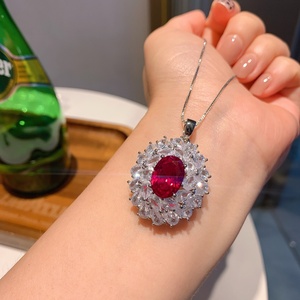 Wholesale Fashion Jewelry Eco-friendly Copper 10*14mm Red Glass Cubic Zirconia Elegant Pendant <b>Earrings</b> Set of Ladies Jewelry - Product Image 2