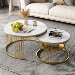 Custom Black or Gold Metal Frame Slate Top End Tables Stain Resistant Sintered Marble Stone Round Nesting Coffee Table - Product Image 5