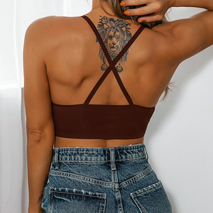 <span class=keywords><strong>Reggiseno</strong></span> Coreano Sexy da Donna, Triangolare Senza Cuciture, Incrociato sulla Schiena, Scollatura Profonda a V, Comodo Senza Ferretto, Colore <span class=keywords><strong>Marrone</strong></span> - Product Image 4