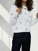 Pull tricoté blanc brodé floral décontracté pour l'automne, idéal pour les sorties et le quotidien – Vente chaude : Pull marguerite élégant