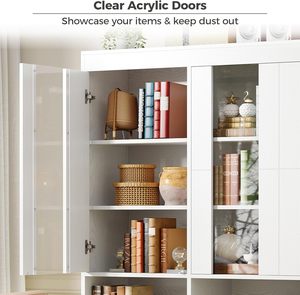 70.7 Inch Tall White Bookshelf with Doors, <strong>Large</strong> Storage Bookcase, Acrylic Door <strong>Shelving</strong> <strong>Unit</strong> for Home Living Room and Office - Product Image 5