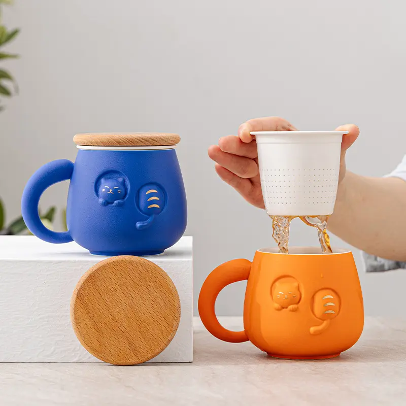 Hot bán tất cả các trên Net dễ thương Kitten món quà nổi Mug Klein màu xanh trà gốm cốc cốc cà phê Mug