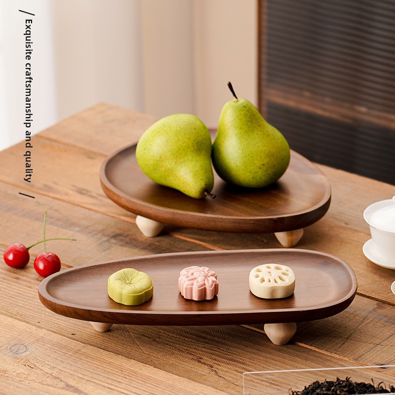 Acacia Wood Chinese-Style High-Foot Tray Asymmetrical Fruit and Snack Tray Disposable Household Storage Dish