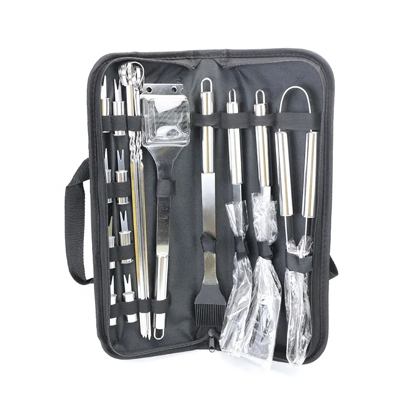 Utensili per barbecue e Grill all'ingrosso Set per barbecue accessori per griglia in acciaio inossidabile Set di strumenti per griglia per barbecue riutilizzabili con custodia portatile