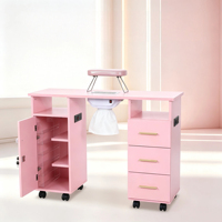 Table de manucure rose mobile, station de salon de manucure avec 3 tiroirs, collecteur de poussière pour ongles, table de manucure mobile