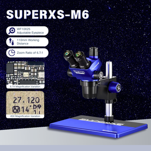 Microscopio Estéreo SUPER XS-<span class=keywords><strong>B3</strong></span> 6.7X-45X con <span class=keywords><strong>Zoom</strong></span> Continuo, Ocular Ultra Gran Angular WF10X25, Óptica Greenough, Distancia de Trabajo de 110 mm - Product Image 1
