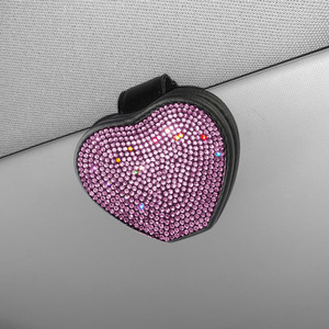 Luxury Multi-Functional Cowhide PU Leather <b>Sunglasses</b> Card <b>Holder</b> Bling Rhinestone <b>Car</b> Glasses Clip Visor Interior Accessory - Product Image 4