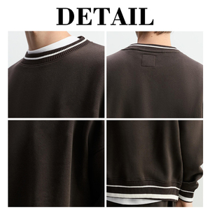 Sudaderas KingSen personalizadas con logotipo bordado, de algodón y felpa, 400gsm, cuello redondo, estilo retro, oversize, para hombre. - Product Image 6